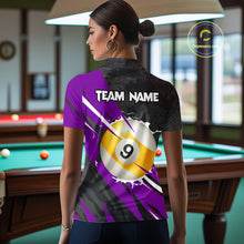 Load image into Gallery viewer, Black And Purple 8 Ball &amp; 9 Ball Billiard Shirt For Women Custom Pool Team Jersey Polo &amp; 1/4 Zip TDM6364