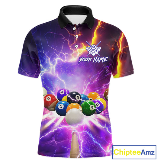 Custom Thunder Lightning Purple Pool Team Shirt For Men, Billiard Jersey Polo & Quarter Zip TDM6133