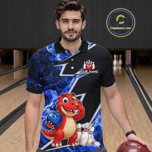 Load image into Gallery viewer, Funny Dinosaur Bowling Jersey For Men Custom Black And Blue Flame Bowling Shirt Polo &amp; 1/4 Zip TDM6367