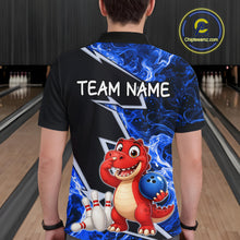 Load image into Gallery viewer, Funny Dinosaur Bowling Jersey For Men Custom Black And Blue Flame Bowling Shirt Polo &amp; 1/4 Zip TDM6367
