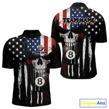 Load image into Gallery viewer, Grunge American Flag Skull 8 Ball Billiard Shirt For Men Custom Patriotic Pool Team Jersey TDM5042