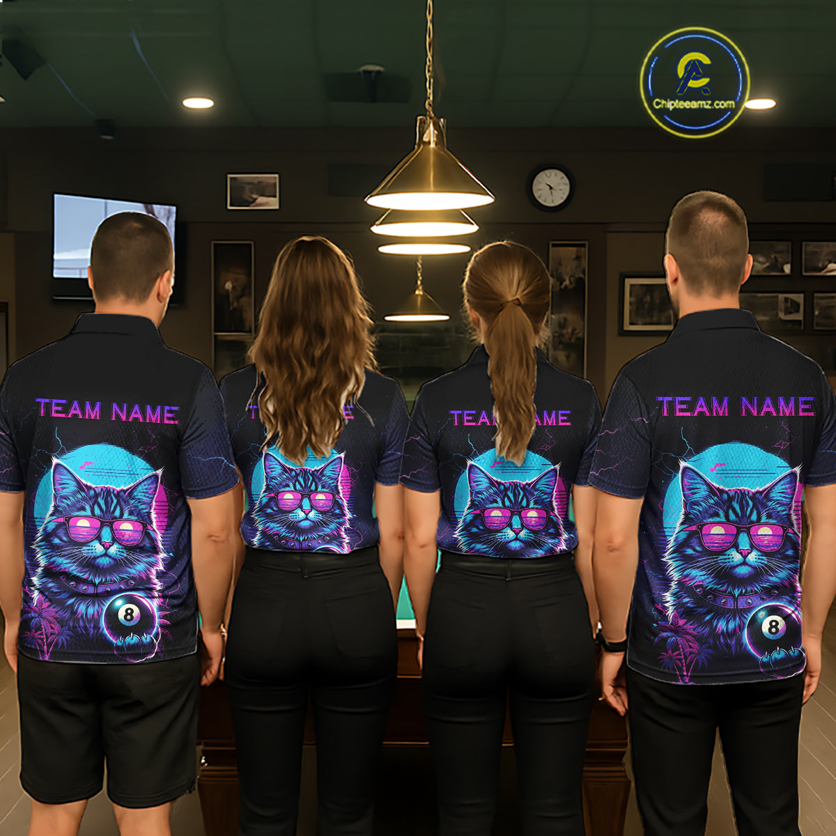 Funny Cat Neon 8 Ball Billiard Shirt For Men Custom Pool Team Shirt, Billiard Jersey Polo & 1/4 Zip TDM5512
