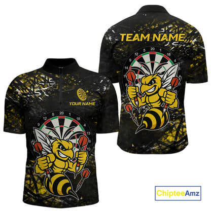 Yellow Grunge Funny Bee Darts Shirt For Men Custom Darts Jersey Team Polo & 1/4 Zip, Darts Gifts TDM6374