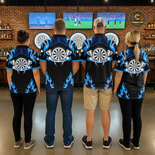 Load image into Gallery viewer, Black And Blue Flaming Darts Jersey Polo &amp; Quarter Zip Custom Darts Team Shirt For Women TDM6146