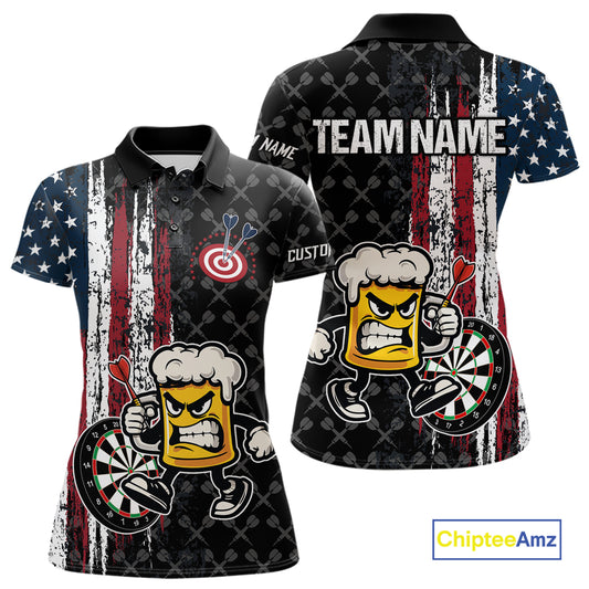 Funny Angry Beer Grunge American Flag Darts Shirt For Women Custom Patriotic Darts Team Jersey TDM5563