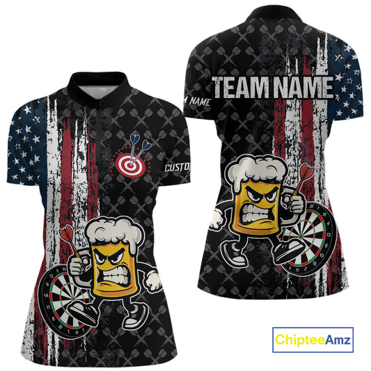 Funny Angry Beer Grunge American Flag Darts Shirt For Women Custom Patriotic Darts Team Jersey TDM5563