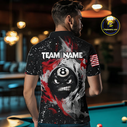 Funny 8 Ball Pool Billiard Shirts For Men Custom Smoke Splatter Billiard Team Jersey Polo & 1/4 Zip TDM6617
