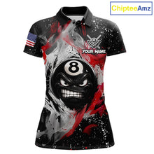 Load image into Gallery viewer, Custom name billiard Polo shirt with 8-ball design and American flag