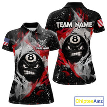 Load image into Gallery viewer, Black polo shirt with 8-ball design and custom name, featuring American