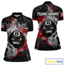 Load image into Gallery viewer, Black quarter zip shirt with 8-ball design and custom name, featuring American