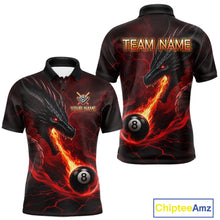 Load image into Gallery viewer, Red dragon 8 ball pool fire custom billiard polo shirt for men, personalized pool team jersey.