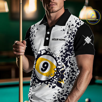 Funny Crack 9 Ball Billiard Polo & 1/4 Zip For Men Custom 9 Ball Pool Team Shirt, Billiard Jersey TDM4897