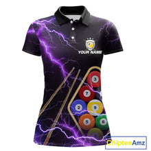 Load image into Gallery viewer, Purple 9 Ball Thunder Lightning Billiard Shirts For Women Custom Pool Team Jersey Polo &amp; 1/4 Zip TDM5979