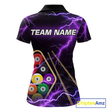 Load image into Gallery viewer, Purple 9 Ball Thunder Lightning Billiard Shirts For Women Custom Pool Team Jersey Polo &amp; 1/4 Zip TDM5979