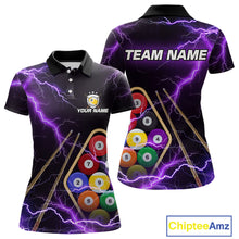 Load image into Gallery viewer, Purple 9 Ball Thunder Lightning Billiard Shirts For Women Custom Pool Team Jersey Polo &amp; 1/4 Zip TDM5979