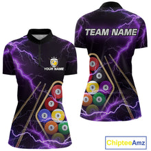 Load image into Gallery viewer, Purple 9 Ball Thunder Lightning Billiard Shirts For Women Custom Pool Team Jersey Polo &amp; 1/4 Zip TDM5979