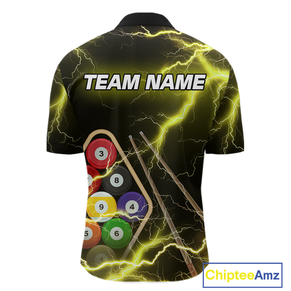 Yellow 9 Ball Thunder Lightning Billiard Shirts For Men Custom Pool Team Jersey Polo & 1/4 Zip TDM5980