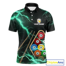 Load image into Gallery viewer, Turquoise 9 Ball Thunder Lightning Billiard Shirts For Men Custom Pool Team Jersey Polo &amp; 1/4 Zip TDM5981