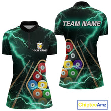 Load image into Gallery viewer, Turquoise 9 Ball Thunder Lightning Billiard Shirts For Women Custom Pool Team Jersey Polo &amp; 1/4 Zip TDM5981