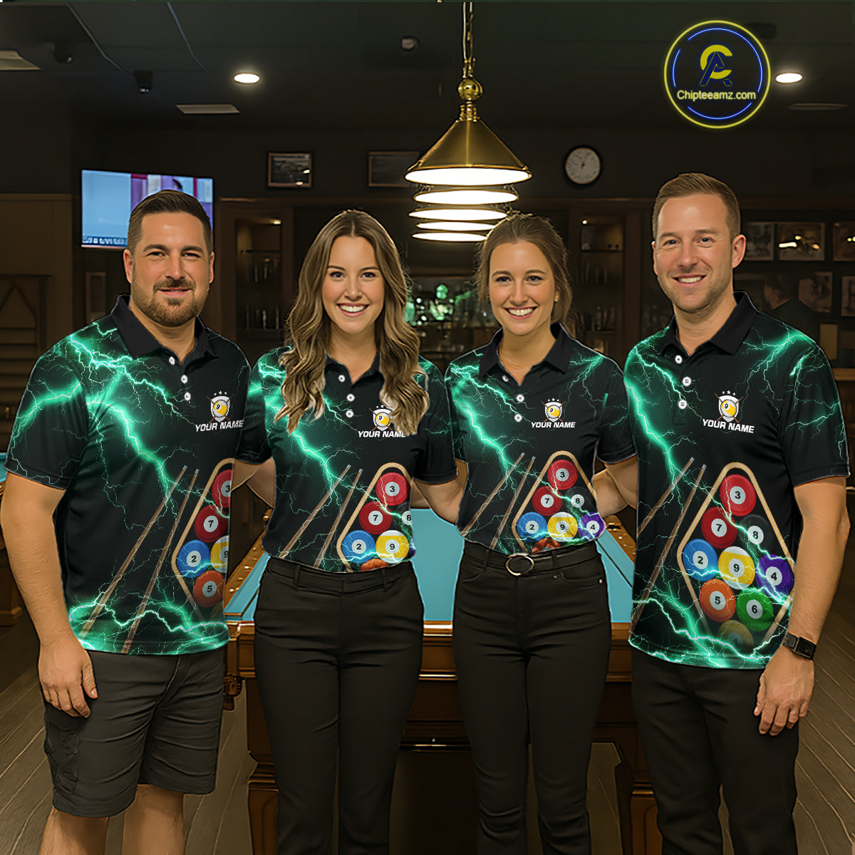 Turquoise 9 Ball Thunder Lightning Billiard Shirts For Women Custom Pool Team Jersey Polo & 1/4 Zip TDM5981