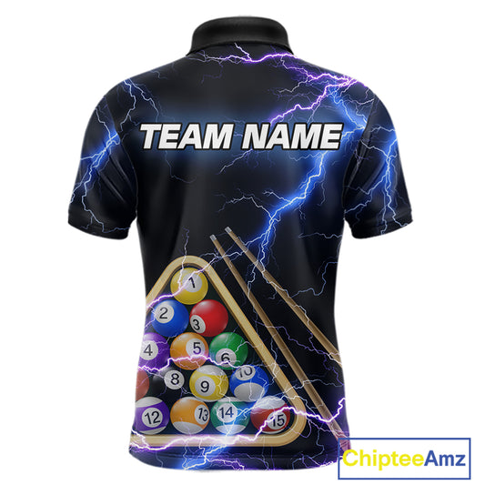 Blue Purple 8 Ball Thunder Lightning Billiard Shirt For Men Custom Pool Team Jersey Polo, 1/4 Zip TDM5982