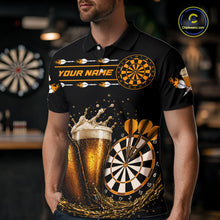 Load image into Gallery viewer, Custom Yellow Funny Dartboard Beer Darts Shirt For Men, Darts Team Jersey Polo &amp; Quarter Zip TDM6453