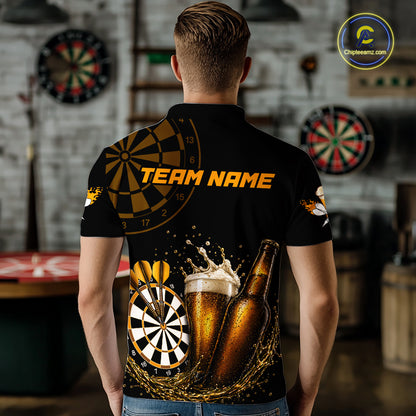 Custom Yellow Funny Dartboard Beer Darts Shirt For Men, Darts Team Jersey Polo & Quarter Zip TDM6453
