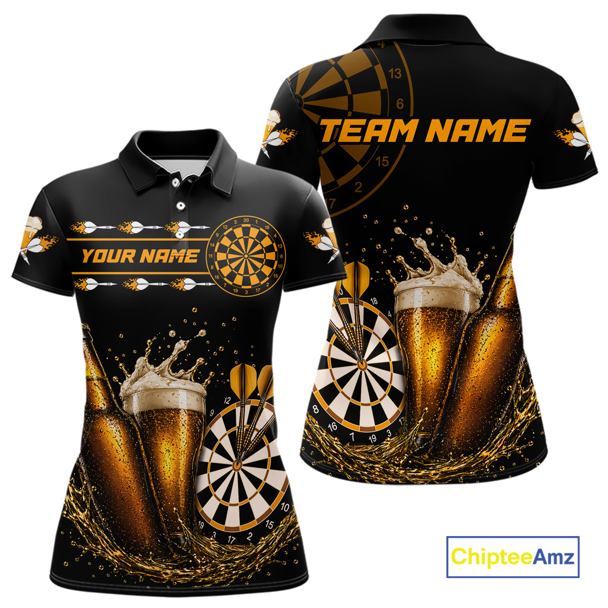 Custom Yellow Funny Dartboard Beer Darts Shirt For Women, Darts Team Jersey Polo & Quarter Zip TDM6453
