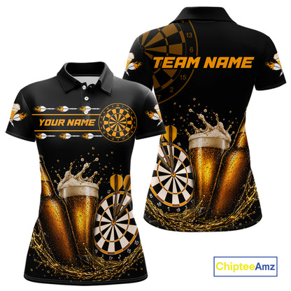 Custom Yellow Funny Dartboard Beer Darts Shirt For Women, Darts Team Jersey Polo & Quarter Zip TDM6453