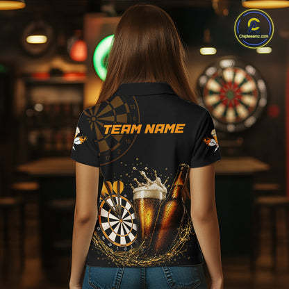 Custom Yellow Funny Dartboard Beer Darts Shirt For Women, Darts Team Jersey Polo & Quarter Zip TDM6453