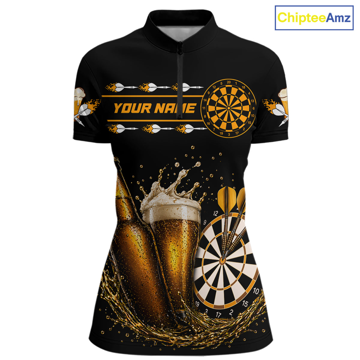 Custom Yellow Funny Dartboard Beer Darts Shirt For Women, Darts Team Jersey Polo & Quarter Zip TDM6453