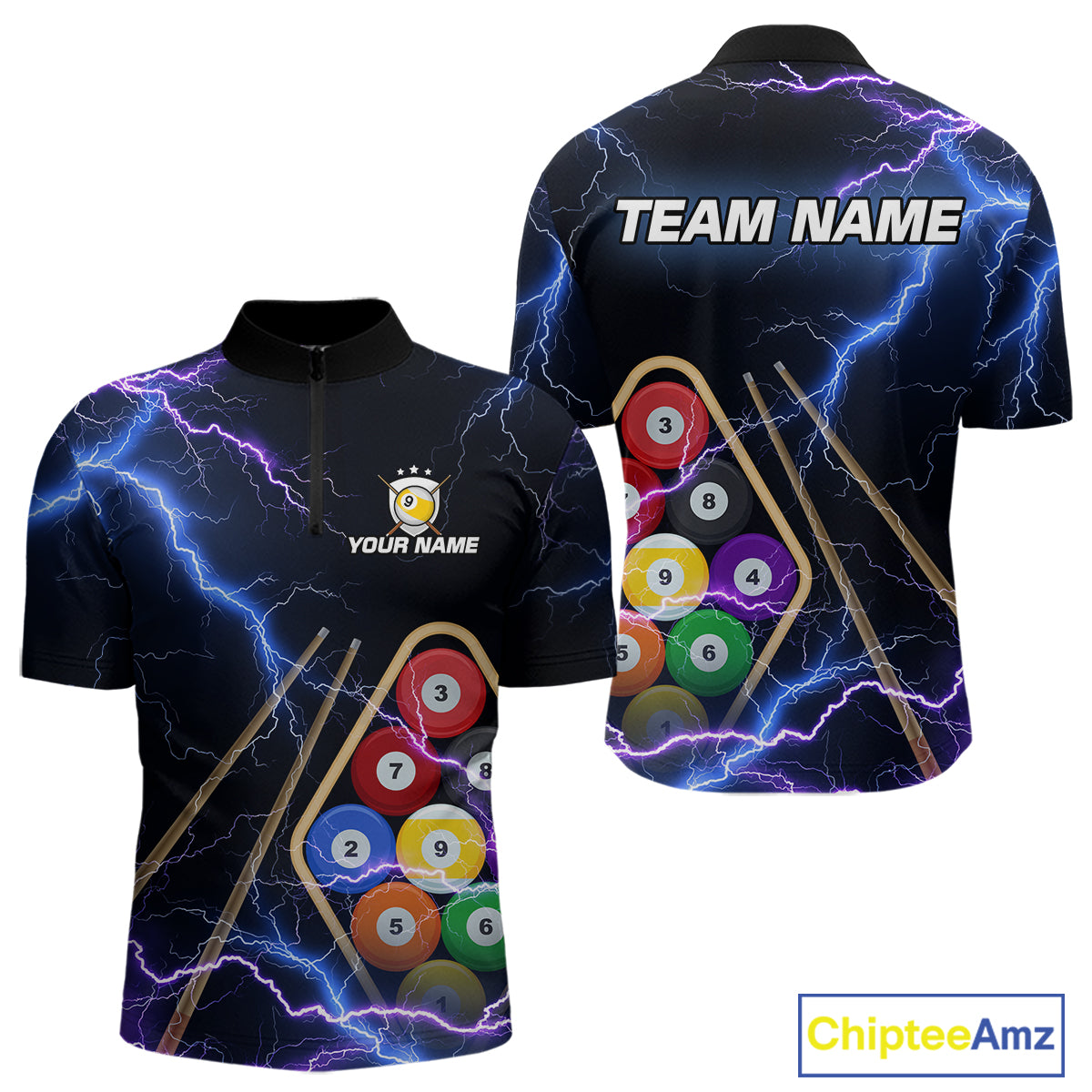 Purple Thunder Lightning 9 Ball Billiard Shirt For Men Custom 9 Ball Team Shirt, Billiards Jerseys TDM5135