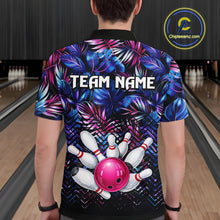 Load image into Gallery viewer, Custom Blue And Pink Tropical Floral Bowling Shirt For Men, Bowling Team Jersey Polo &amp; 1/4 Zip TDM6222