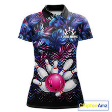 Load image into Gallery viewer, Custom Blue And Pink Tropical Floral Bowling Shirt For Women, Bowling Team Jersey Polo &amp; 1/4 Zip TDM6222