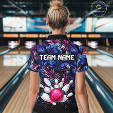 Load image into Gallery viewer, Custom Blue And Pink Tropical Floral Bowling Shirt For Women, Bowling Team Jersey Polo &amp; 1/4 Zip TDM6222