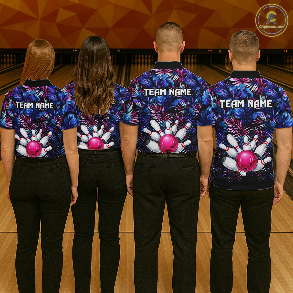 Custom Blue And Pink Tropical Floral Bowling Shirt For Women, Bowling Team Jersey Polo & 1/4 Zip TDM6222