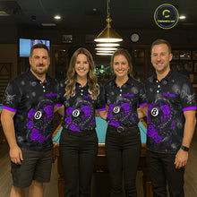 Load image into Gallery viewer, Black Purple 8 Ball Scorpion Roses Billiard Shirt For Men Custom Pool Team Shirt, Billiard Jersey TDM5347