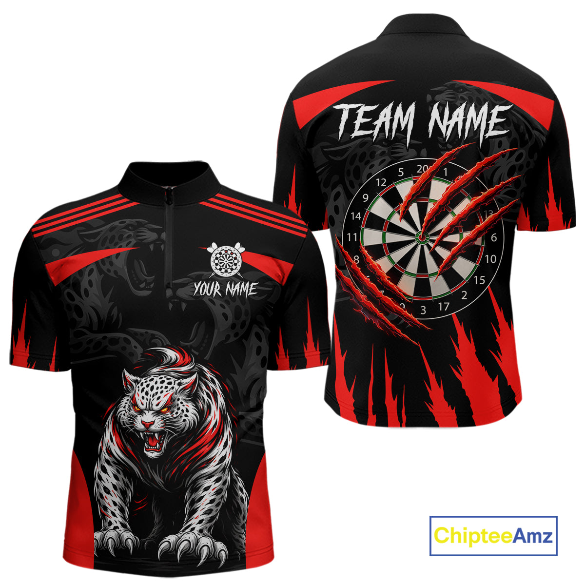 Black And Red Custom Leopard Darts Shirt For Men, Darts Team Jersey Polo & Quarter Zip TDM5625