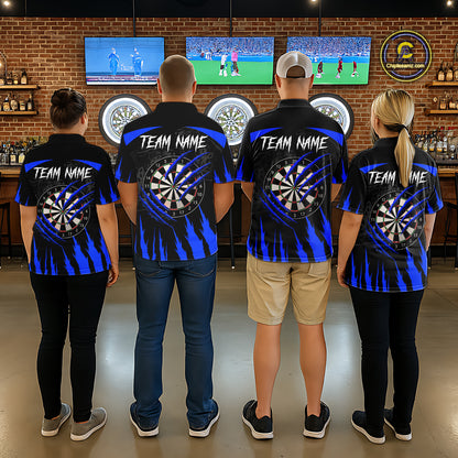 Black And Blue Custom Leopard Darts Shirt For Men, Darts Team Jersey Polo & Quarter Zip TDM5626
