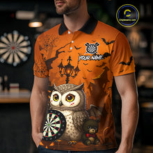 Load image into Gallery viewer, Personalized Orange Funny Owl Halloween Darts Shirt For Men Custom Pumpkin Darts Jersey TDM4929