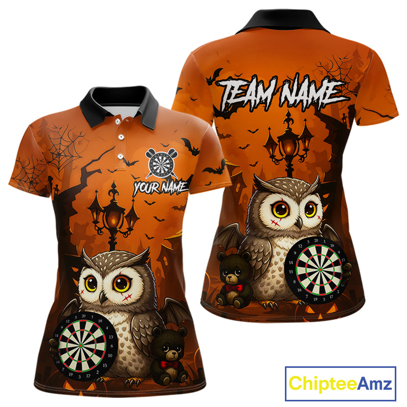 Personalized Orange Funny Owl Halloween Darts Shirt For Women Custom Pumpkin Darts Jersey TDM4929