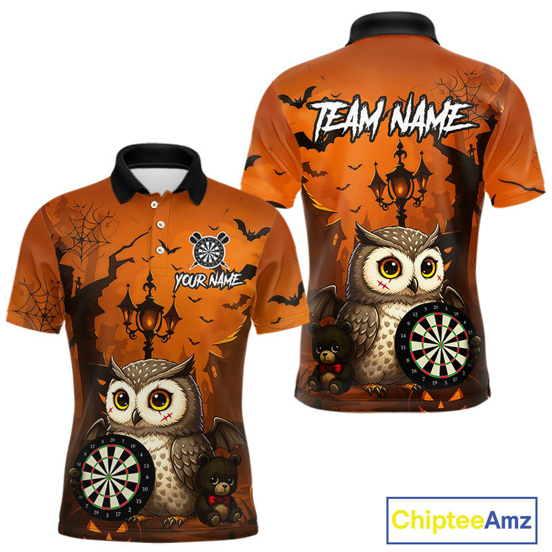 Personalized Orange Funny Owl Halloween Darts Shirt For Men Custom Pumpkin Darts Jersey TDM4929