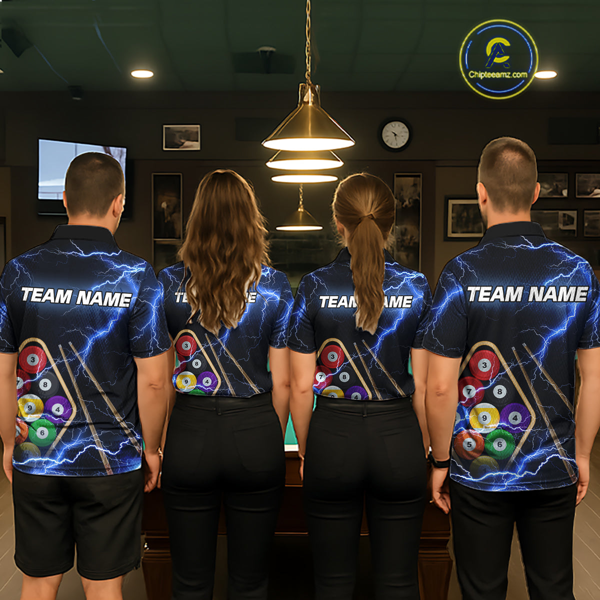 Blue 9 Ball Thunder Lightning Billiard Shirts For Women Custom 9 Ball Pool Team Jersey Polo, 1/4 Zip TDM5633