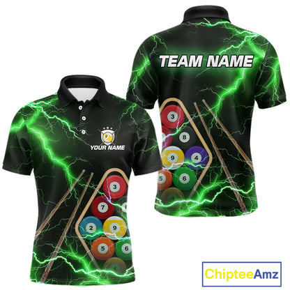Green 9 Ball Thunder Lightning Billiard Shirts For Men Custom 9 Ball Pool Team Jersey Polo, 1/4 Zip TDM5634