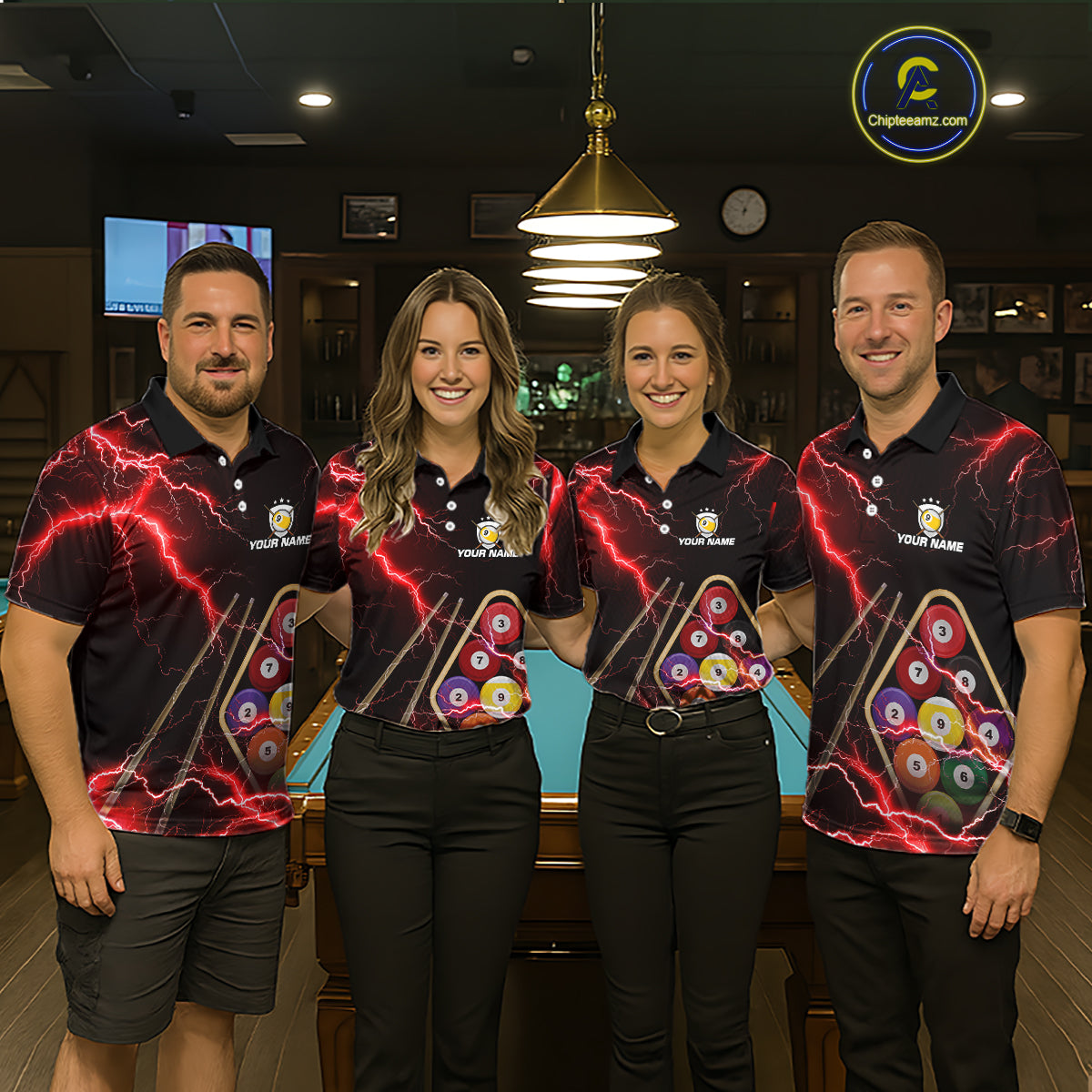 Red 9 Ball Thunder Lightning Billiard Shirts For Men Custom 9 Ball Pool Team Jersey Polo & 1/4 Zip TDM5635