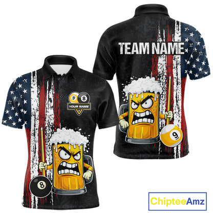 Funny Angry Beer 8 Ball & 9 Ball Billiard Shirt For Men Custom American Flag Pool Team Jersey TDM5636