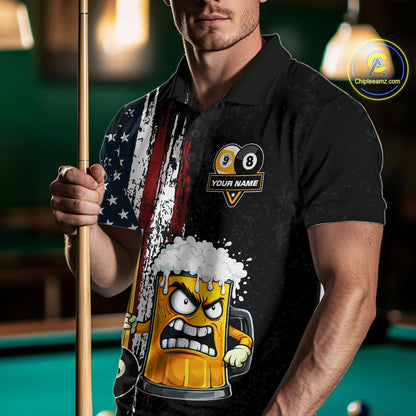Funny Angry Beer 8 Ball & 9 Ball Billiard Shirt For Men Custom American Flag Pool Team Jersey TDM5636