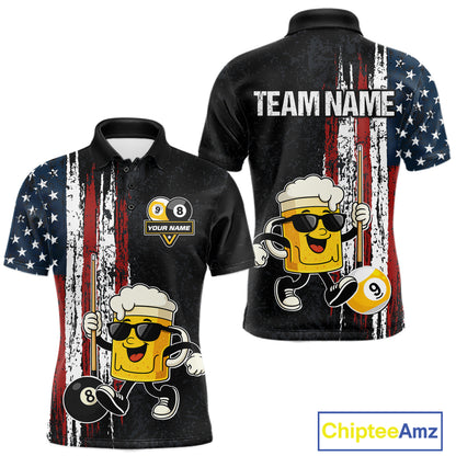 American Flag 8 Ball & 9 Ball Pool Funny Beer Billiard Shirt For Men Custom Billiard Team Jersey TDM5637