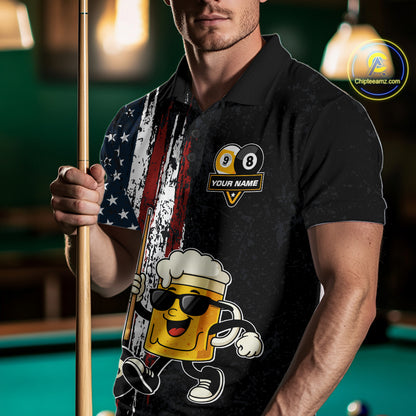 American Flag 8 Ball & 9 Ball Pool Funny Beer Billiard Shirt For Men Custom Billiard Team Jersey TDM5637