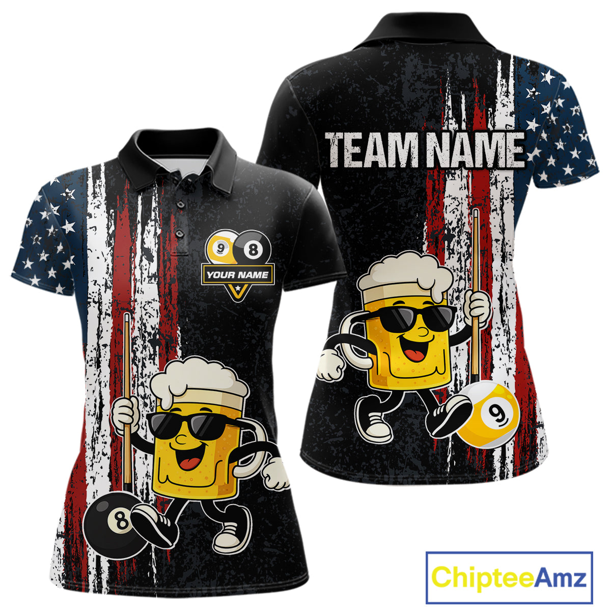 American Flag 8 Ball & 9 Ball Pool Funny Beer Billiard Shirt For Women Custom Billiard Team Jersey TDM5637